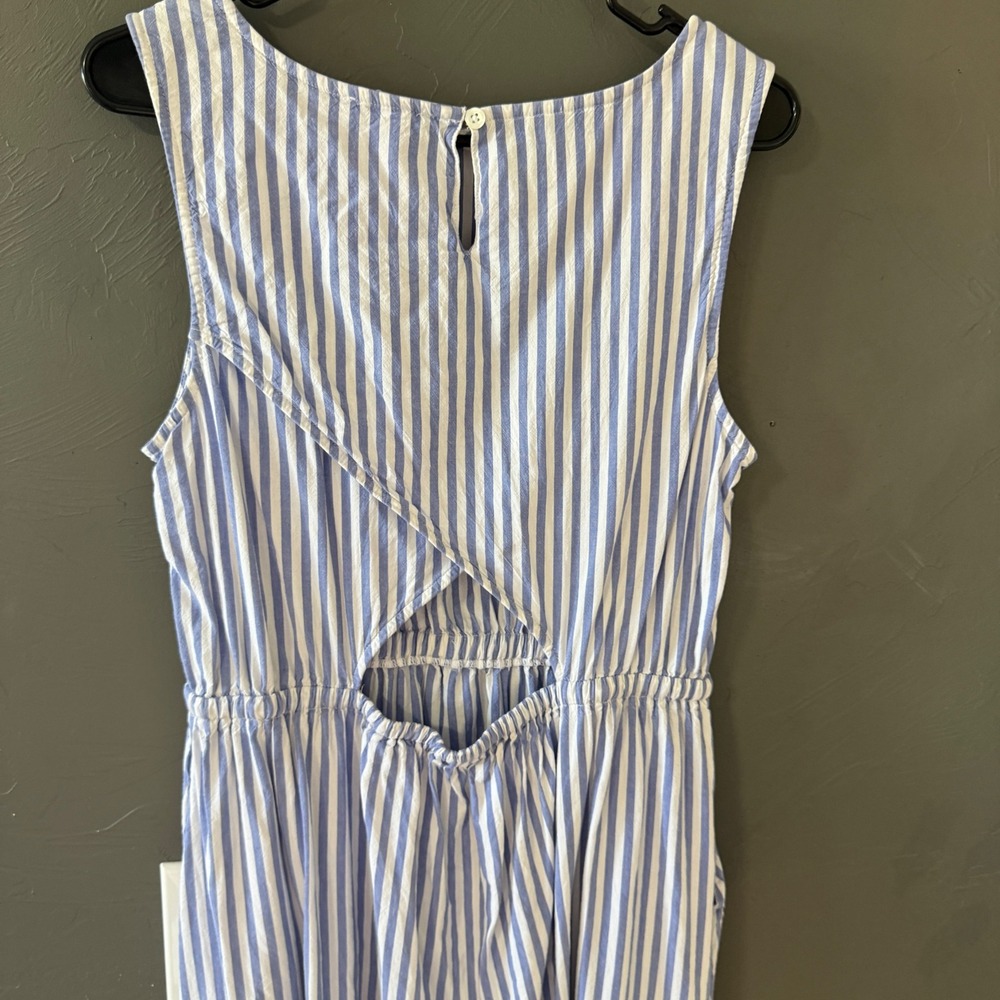 Beachlunchlounge‎ Blue White Striped Midi Dress Sleeveless Cutout  M Lagen Light - Picture 6 of 10
